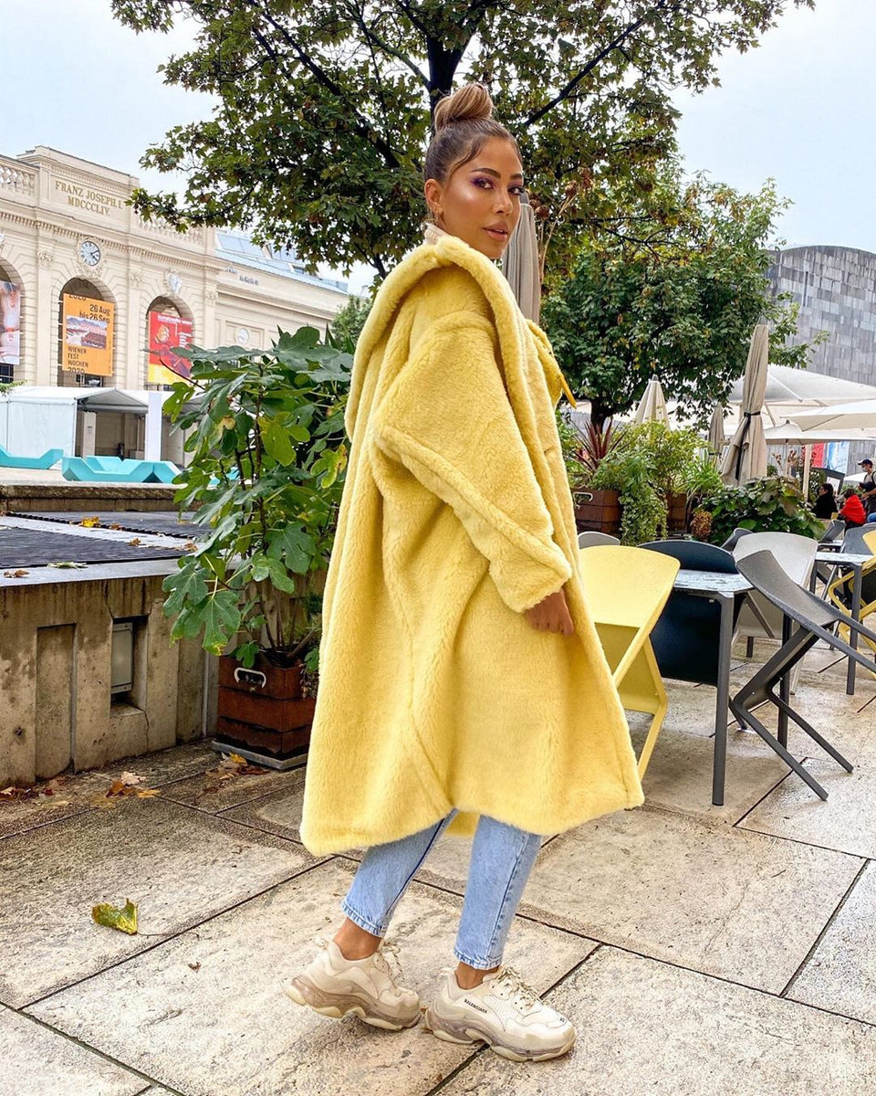 Jasmine Yellow Faux Fur Coat Catwalk Connection